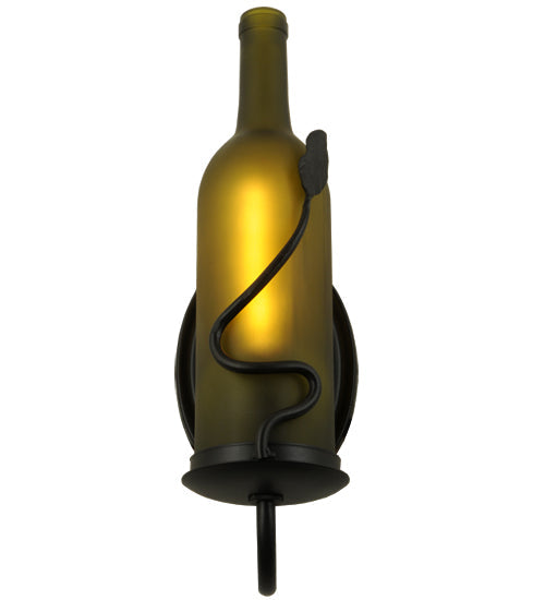 Meyda Lighting Tuscan Vineyard 4" Black Wall Sconce With Frosted Green Wine Bottle Shade Glass