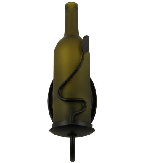 Meyda Lighting Tuscan Vineyard 4" Black Wall Sconce With Frosted Green Wine Bottle Shade Glass