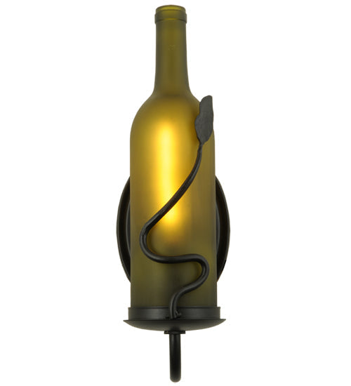 Meyda Lighting Tuscan Vineyard 4" Black Wall Sconce With Frosted Green Wine Bottle Shade Glass
