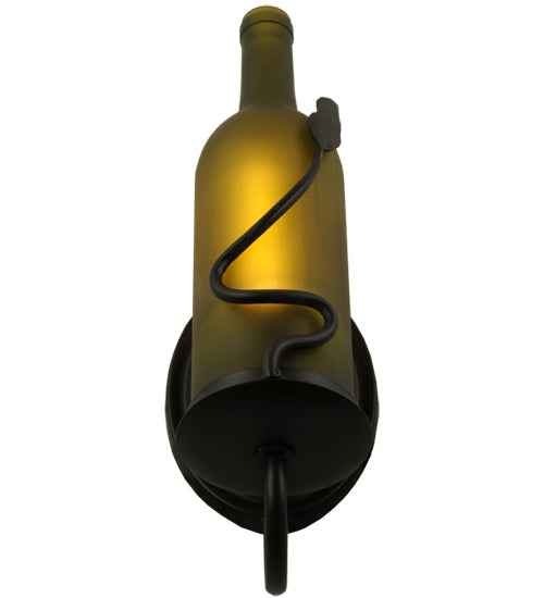 Meyda Lighting Tuscan Vineyard 4" Black Wall Sconce With Frosted Green Wine Bottle Shade Glass