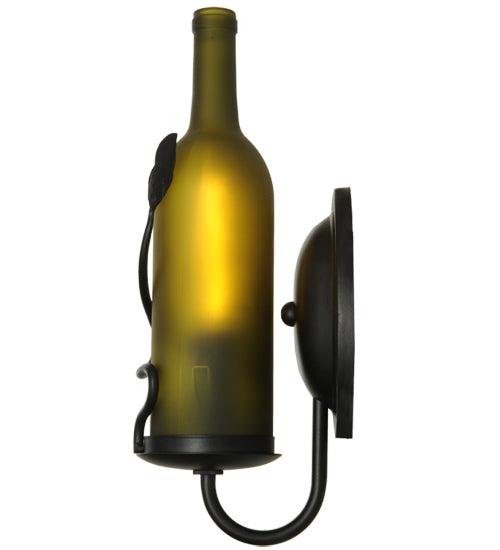 Meyda Lighting Tuscan Vineyard 4" Black Wall Sconce With Frosted Green Wine Bottle Shade Glass