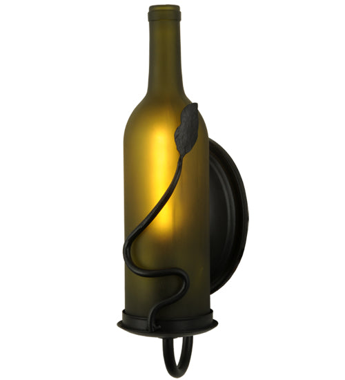 Meyda Lighting Tuscan Vineyard 4" Black Wall Sconce With Frosted Green Wine Bottle Shade Glass