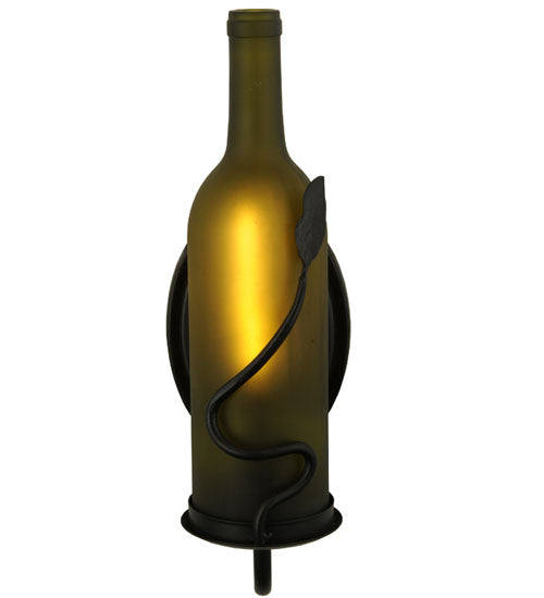 Meyda Lighting Tuscan Vineyard 4" Black Wall Sconce With Frosted Green Wine Bottle Shade Glass