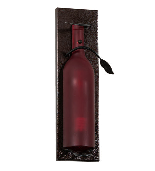 Meyda Lighting Tuscan Vineyard 4" Textured Black & Copper Vein Wall Sconce With Red Sandblasted Wine Bottle Shade Glass