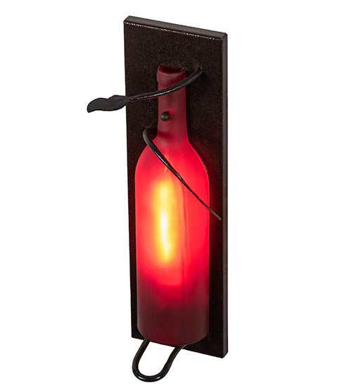 Meyda Lighting Tuscan Vineyard 4" Textured Black & Copper Vein Wall Sconce With Red Sandblasted Wine Bottle Shade Glass