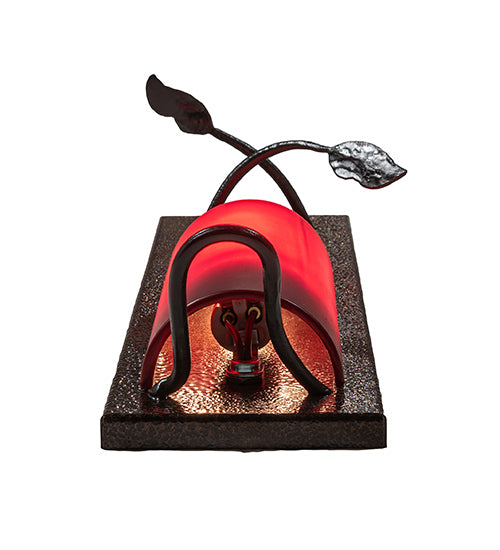 Meyda Lighting Tuscan Vineyard 4" Textured Black & Copper Vein Wall Sconce With Red Sandblasted Wine Bottle Shade Glass