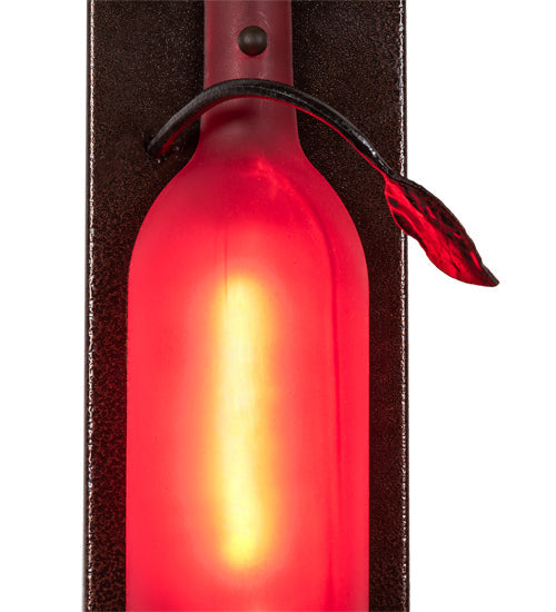 Meyda Lighting Tuscan Vineyard 4" Textured Black & Copper Vein Wall Sconce With Red Sandblasted Wine Bottle Shade Glass