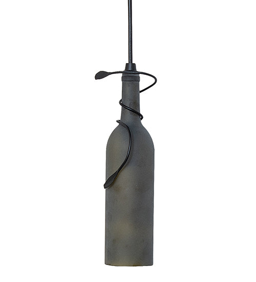 Meyda Lighting Tuscan Vineyard 4" Textured Black Mini Pendant Light With Frosted Green Wine Bottle Shade Glass