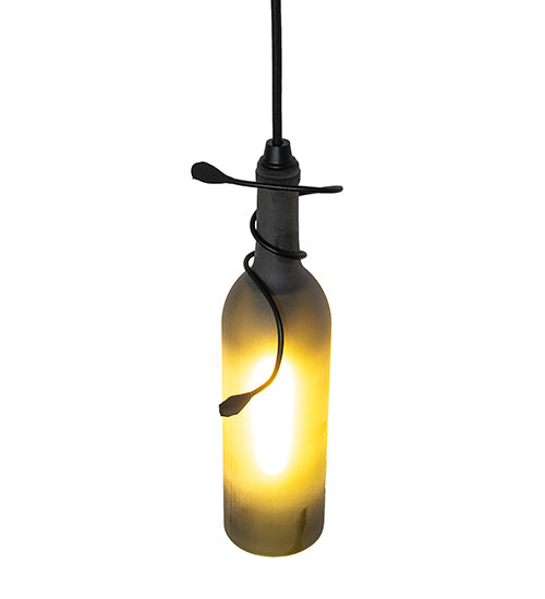 Meyda Lighting Tuscan Vineyard 4" Textured Black Mini Pendant Light With Frosted Green Wine Bottle Shade Glass