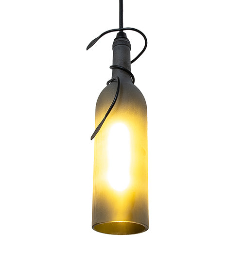 Meyda Lighting Tuscan Vineyard 4" Textured Black Mini Pendant Light With Frosted Green Wine Bottle Shade Glass
