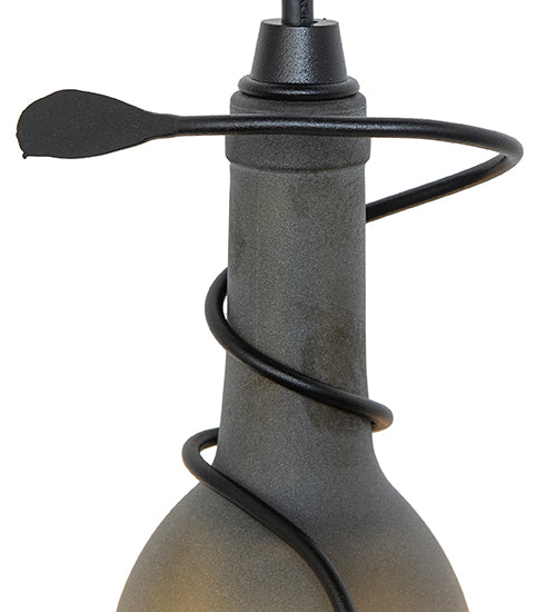 Meyda Lighting Tuscan Vineyard 4" Textured Black Mini Pendant Light With Frosted Green Wine Bottle Shade Glass