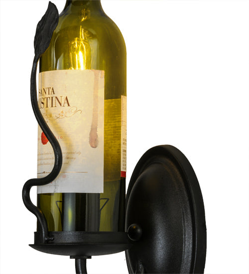 Meyda Lighting Tuscan Vineyard 4" Textured Black Wall Sconce With Green Personalized Wine Bottle Shade Glass