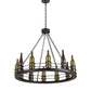Meyda Lighting Tuscan Vineyard 42" 12-Light Flat Black Chandelier With Amber & Green Wine Bottle Shade Glass