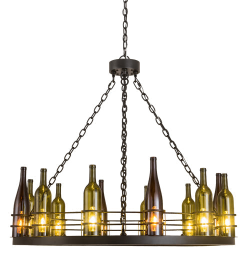 Meyda Lighting Tuscan Vineyard 42" 12-Light Flat Black Chandelier With Amber & Green Wine Bottle Shade Glass
