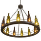 Meyda Lighting Tuscan Vineyard 42" 12-Light Flat Black Chandelier With Amber & Green Wine Bottle Shade Glass
