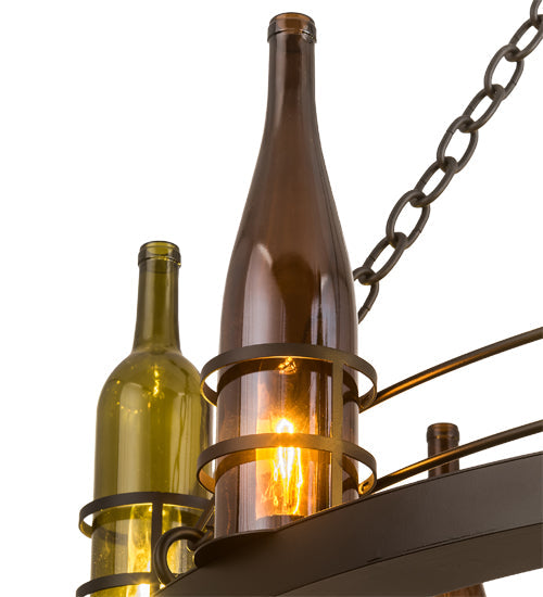 Meyda Lighting Tuscan Vineyard 42" 12-Light Flat Black Chandelier With Amber & Green Wine Bottle Shade Glass