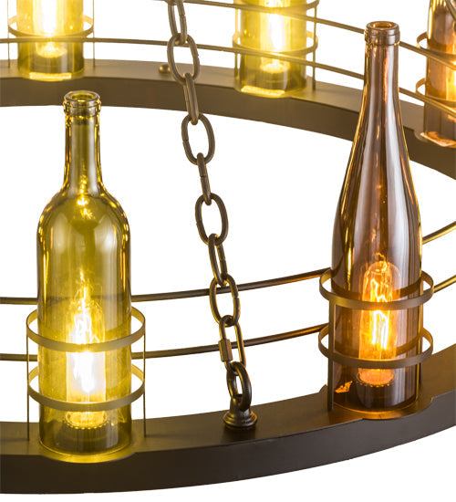 Meyda Lighting Tuscan Vineyard 42" 12-Light Flat Black Chandelier With Amber & Green Wine Bottle Shade Glass