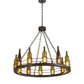 Meyda Lighting Tuscan Vineyard 42" 12-Light Flat Black Chandelier With Amber & Green Wine Bottle Shade Glass