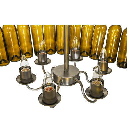 Meyda Lighting Tuscan Vineyard 46" 12-Light 2-Tier Matte Clear Estate Chandelier With Green Wine Bottle Shade Glass