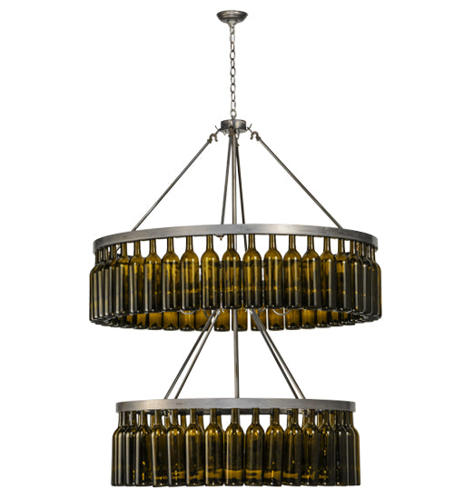 Meyda Lighting Tuscan Vineyard 46" 12-Light 2-Tier Matte Clear Estate Chandelier With Green Wine Bottle Shade Glass