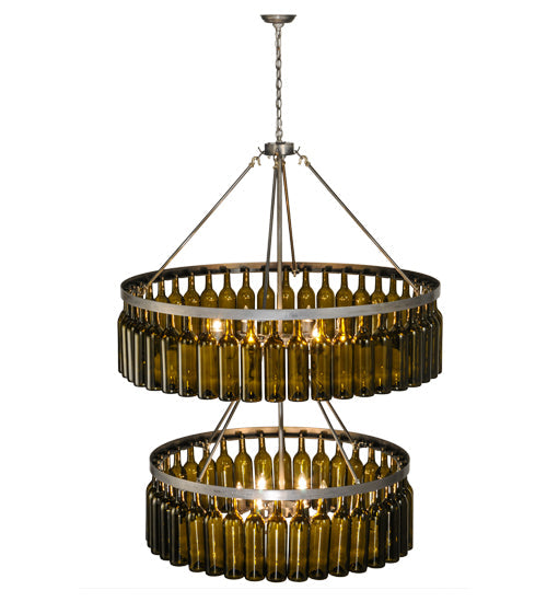 Meyda Lighting Tuscan Vineyard 46" 12-Light 2-Tier Matte Clear Estate Chandelier With Green Wine Bottle Shade Glass