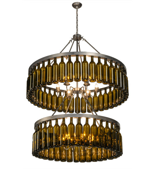 Meyda Lighting Tuscan Vineyard 46" 12-Light 2-Tier Matte Clear Estate Chandelier With Green Wine Bottle Shade Glass