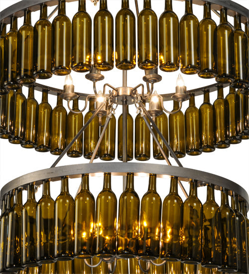 Meyda Lighting Tuscan Vineyard 46" 12-Light 2-Tier Matte Clear Estate Chandelier With Green Wine Bottle Shade Glass