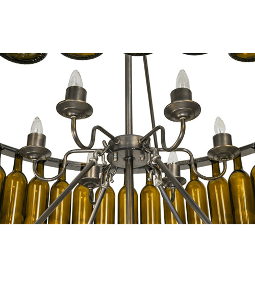 Meyda Lighting Tuscan Vineyard 46" 12-Light 2-Tier Matte Clear Estate Chandelier With Green Wine Bottle Shade Glass