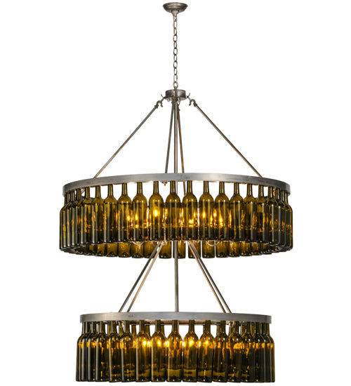 Meyda Lighting Tuscan Vineyard 46" 12-Light 2-Tier Matte Clear Estate Chandelier With Green Wine Bottle Shade Glass