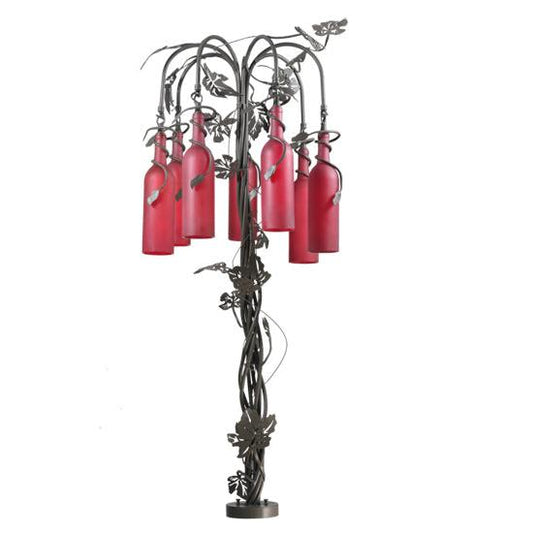 Meyda Lighting Tuscan Vineyard 47" 7-Light Timeless Bronze Table Lamp With Red Wine Bottle Shade Glass