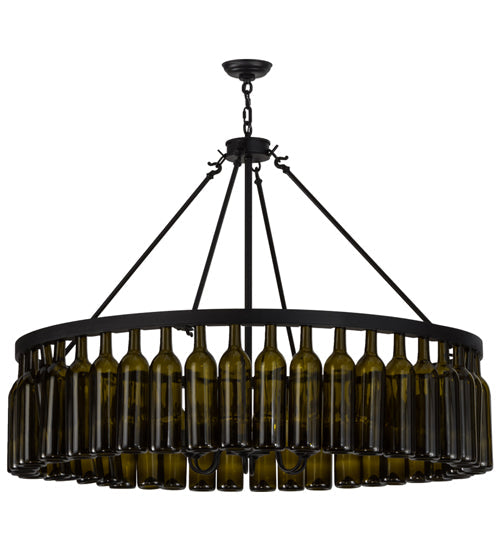 Meyda Lighting Tuscan Vineyard 48" 6-Light Textured Black Estate Chandelier With 44 Green Wine Bottle Shade Glass