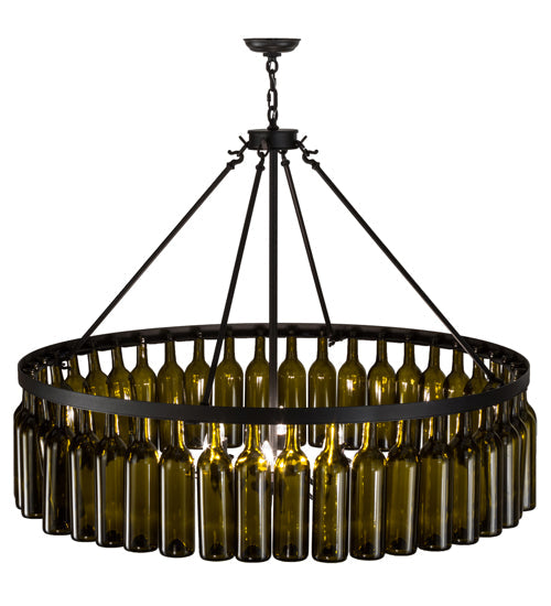 Meyda Lighting Tuscan Vineyard 48" 6-Light Textured Black Estate Chandelier With 44 Green Wine Bottle Shade Glass