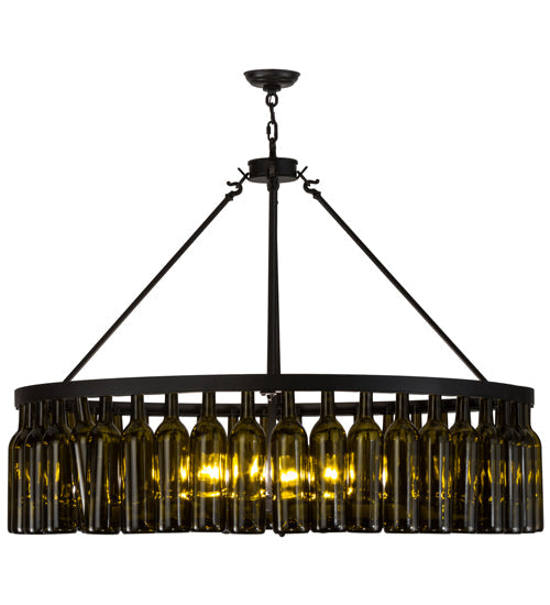 Meyda Lighting Tuscan Vineyard 48" 6-Light Textured Black Estate Chandelier With 44 Green Wine Bottle Shade Glass