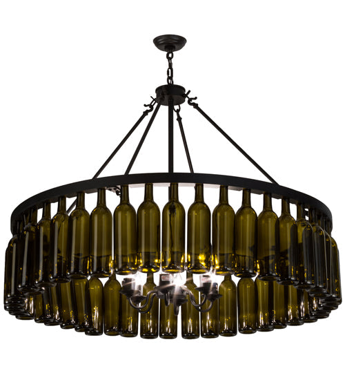 Meyda Lighting Tuscan Vineyard 48" 6-Light Textured Black Estate Chandelier With 44 Green Wine Bottle Shade Glass