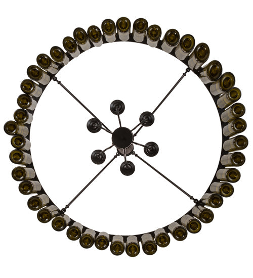 Meyda Lighting Tuscan Vineyard 48" 6-Light Textured Black Estate Chandelier With 44 Green Wine Bottle Shade Glass