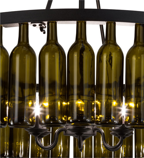 Meyda Lighting Tuscan Vineyard 48" 6-Light Textured Black Estate Chandelier With 44 Green Wine Bottle Shade Glass