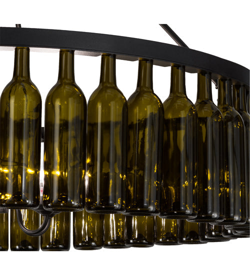 Meyda Lighting Tuscan Vineyard 48" 6-Light Textured Black Estate Chandelier With 44 Green Wine Bottle Shade Glass