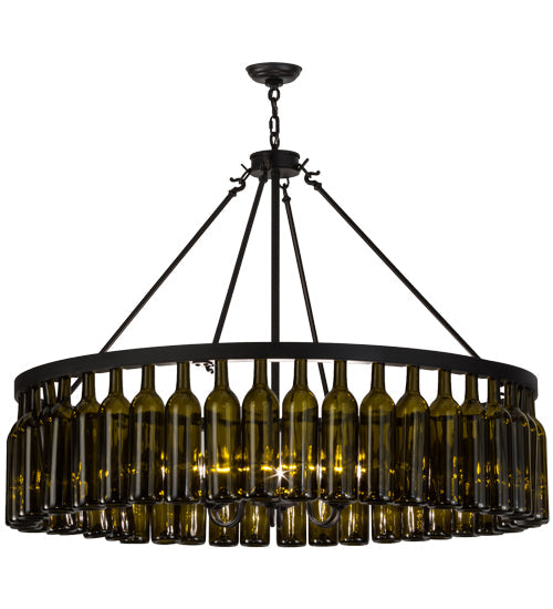 Meyda Lighting Tuscan Vineyard 48" 6-Light Textured Black Estate Chandelier With 44 Green Wine Bottle Shade Glass