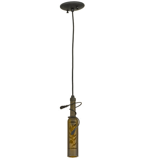 Meyda Lighting Tuscan Vineyard 5" Black Etched Olive Branch Mini Pendant Light With Green Wine Bottle Shade Glass