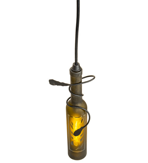 Meyda Lighting Tuscan Vineyard 5" Black Etched Olive Branch Mini Pendant Light With Green Wine Bottle Shade Glass