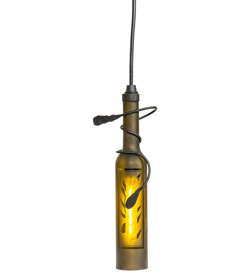 Meyda Lighting Tuscan Vineyard 5" Black Etched Olive Branch Mini Pendant Light With Green Wine Bottle Shade Glass