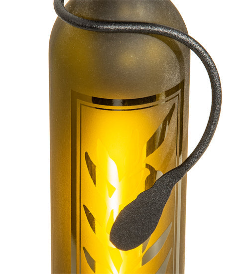 Meyda Lighting Tuscan Vineyard 5" Black Etched Olive Branch Mini Pendant Light With Green Wine Bottle Shade Glass