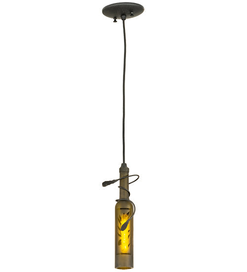 Meyda Lighting Tuscan Vineyard 5" Black Etched Olive Branch Mini Pendant Light With Green Wine Bottle Shade Glass