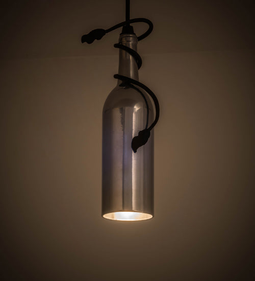 Meyda Lighting Tuscan Vineyard 5" Black Mini Pendant Light With Chrome Wine Bottle Shade