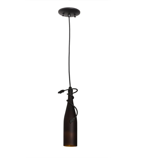 Meyda Lighting Tuscan Vineyard 5" Black Mini Pendant Light With Frosted Amber Wine Bottle Shade Glass