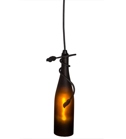 Meyda Lighting Tuscan Vineyard 5" Black Mini Pendant Light With Frosted Amber Wine Bottle Shade Glass