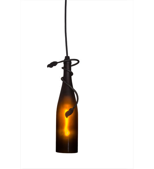 Meyda Lighting Tuscan Vineyard 5" Black Mini Pendant Light With Frosted Amber Wine Bottle Shade Glass