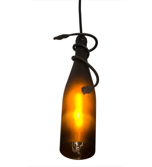Meyda Lighting Tuscan Vineyard 5" Black Mini Pendant Light With Frosted Amber Wine Bottle Shade Glass