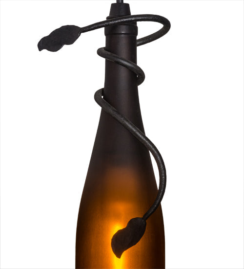 Meyda Lighting Tuscan Vineyard 5" Black Mini Pendant Light With Frosted Amber Wine Bottle Shade Glass