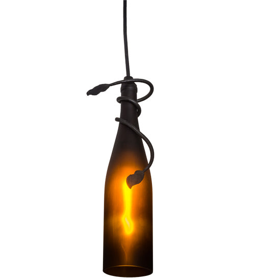 Meyda Lighting Tuscan Vineyard 5" Black Mini Pendant Light With Frosted Amber Wine Bottle Shade Glass